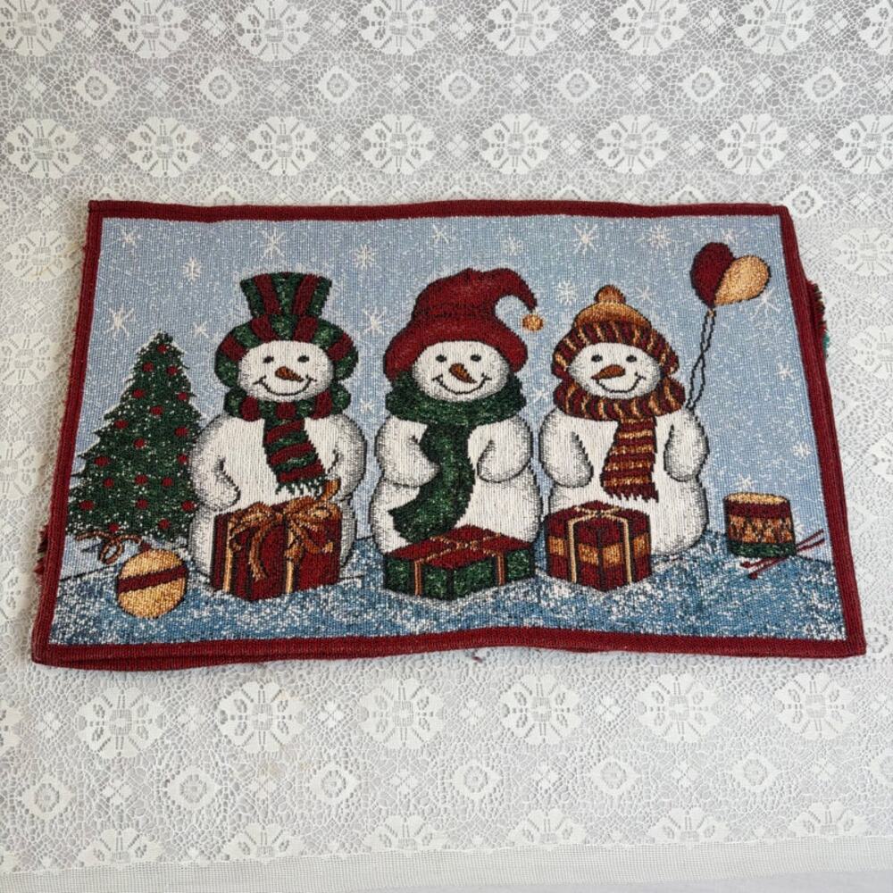 Vintage Christmas Snowman Tapestry Placemat Table Mat Holiday Decor Snowmen